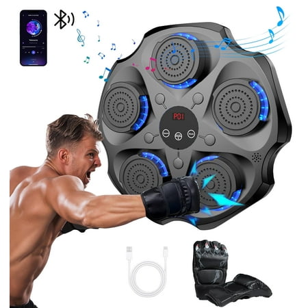 LNOW Music Boxing Machine with Boxing Gloves  Wall Mounted Smart Bluetooth Music Boxing Trainer  Electronic Boxing Target Workout Punching Equipment for Home  Indoor and Gym