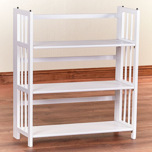 Solid Wood Folding Bookcase Collection4Shelf CornerWhite