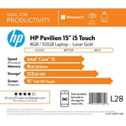 HP Pavilion 15.6 FHD Touch, Intel Core i5-1135G7, 8GB RAM, 512GB SSD, Lunar Gold, Windows 10, 15-eg0050wm