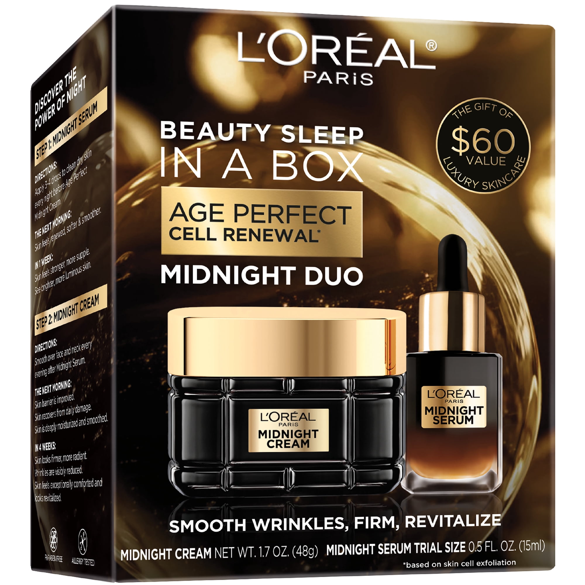 L'Oreal Paris Age Perfect Cell Renewal Duo Bundle with Midnight Face Cream and Face Serum