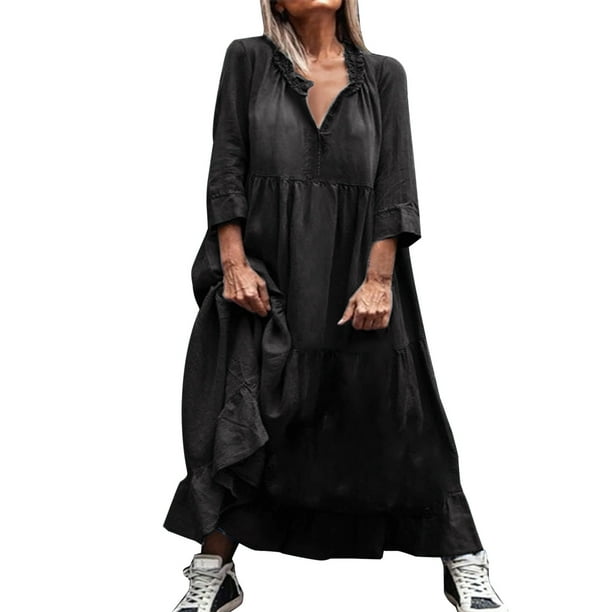 Womens Casual Denim Dress V Neck Half Sleeve Ruffle Tiered Jean Dress  Distressed Plus Size Summer Flared Maxi Dress 