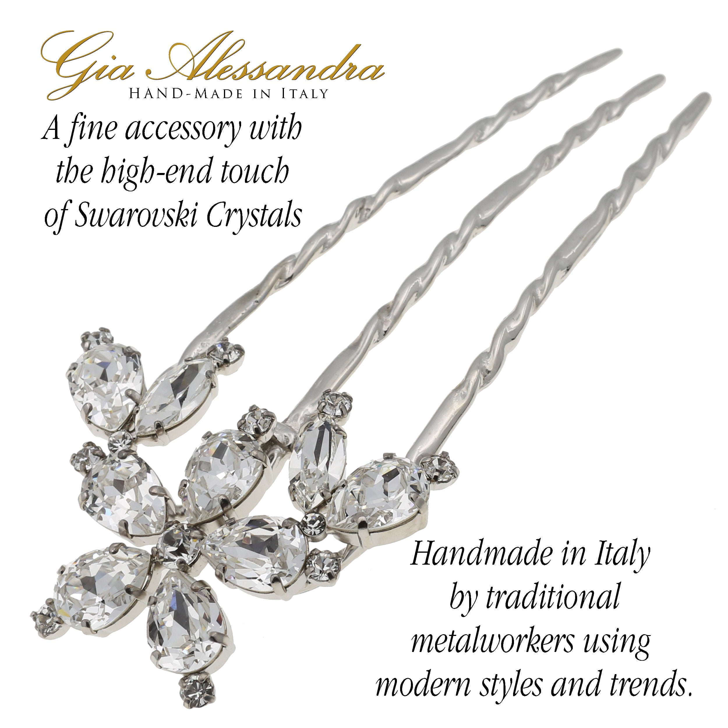 GA260 5 Inch Wedding Bridal Large U-Shape Hairpins Twist Stick Pins Silver with Swarovski Crystals