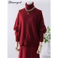 thumbnail image 3 of Suéter burdeos cálido para mujer, jersey de gran tamaño, ropa de invierno para mujer, jersey de punto marrón, suéteres holgados de cuello alto para mujer 2024, 3 of 5