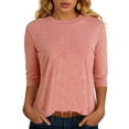 thumbnail image 2 of eczipvz White T Shirts for Women 3/4 Length Sleeve Womens Tops V-Neck Lace Tunic Tops Business Casual Blouses(Pink,XL), 2 of 6