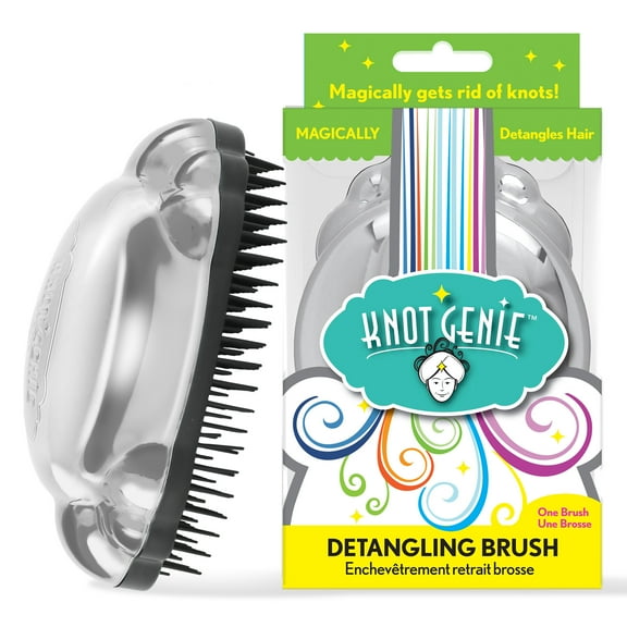 Knot Genie Detangling Hair Brush for Kids (Peaceful Pewter) | Perfect Detangling Brush for Curly Hair, Gently Separate Tangles, Leaves Hair Smooth and Shiny | The Pain Free Knot Detangler