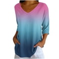 thumbnail image 2 of Ovbmpzd Summer Going Out Tops for Women Blue Tunic Blouses V-Neck 3/4 Sleeve Casual Tops Womens Tops,S, 2 of 6