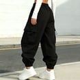 thumbnail image 4 of BFHHYA Youth Girls Cargo Pants High Waist Drawstring Parachute Hiking Pants Y2K Loose Trousers with Flap Pockets 5-15 Years, 4 of 5