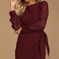 thumbnail image 5 of Lilgiuy Women's Long Sleeve Bandage Draw Back Round Neck Casual Dress Wine Fall Dresses for 2022 Spring Winter, 5 of 5