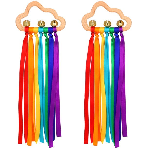 Rainbow Sensory Ribbon Link Ring Baby Toy Baby Shower Gift Baby Girl Boy Yellow 
