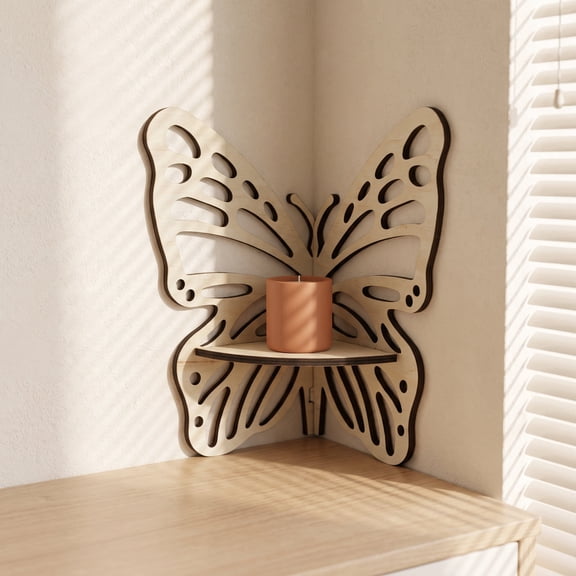 JWGIETK Butterfly Shaped Corner Shelf – Solid Wood Floating Wall Shelf for Storage and Display, Unique Wall Mounted Decor for Living Room, Bedroom, Office
