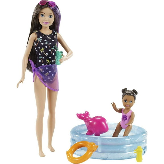 Barbie Skipper Babysitters Inc Pool Playset, Skipper Doll, Color-Change Small Doll & Accessories