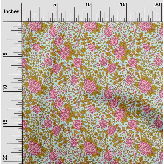 oneOone Cotton Cambric Fabric Leaves & Floral Artistic Printed Craft Fabric BTY 56 Inch Wide