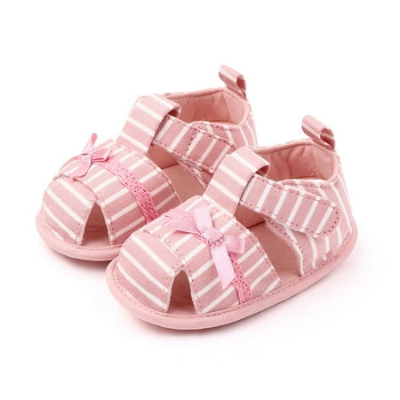 

YeccYuly Baby Boys Girls Sandals Stripe Bowknot Soft Anti Slip Rubber Sole Infant Summer Shoes Beach Sandals Toddler Breathable Flats First Walker Crib Shoes