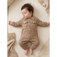 thumbnail image 4 of RUINIXCW Infant Baby Boy Spring Fall Clothes 1 3 6 9 12 18 Months Textured Romper One Piece Outfit Long Sleeve Button Down Collar Jumpsuit with Chest Pockets, 4 of 9