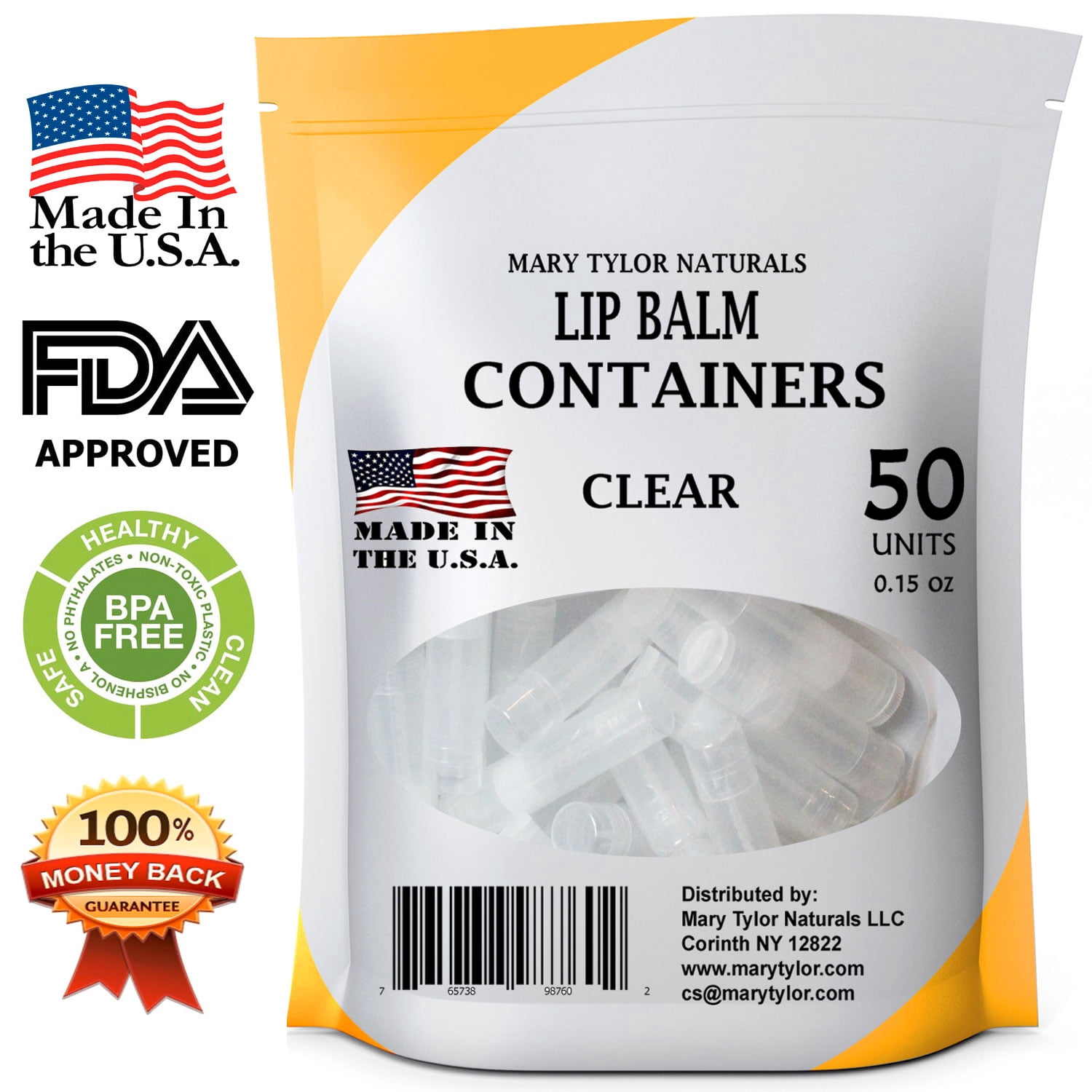 Lip Balm Container Kit with Fill Tray and Spatula, Made in the USA, Includes 50 Clear Lip Balm Containers (0.15 oz each) BPA Free by Mary Tylor Naturals