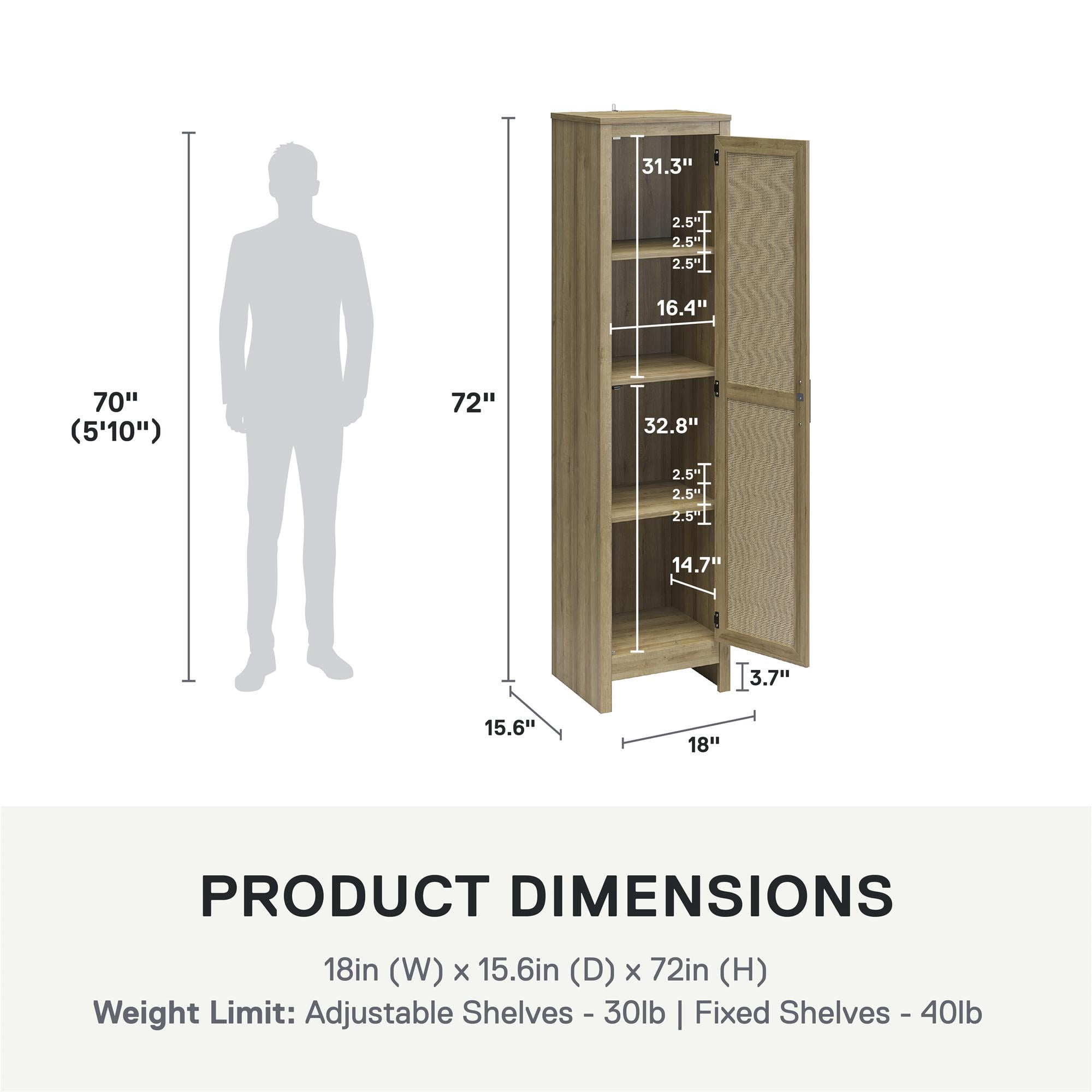 Ameriwood Home Wimberly Tall 1-Door Cabinet, Natural with Faux Rattan