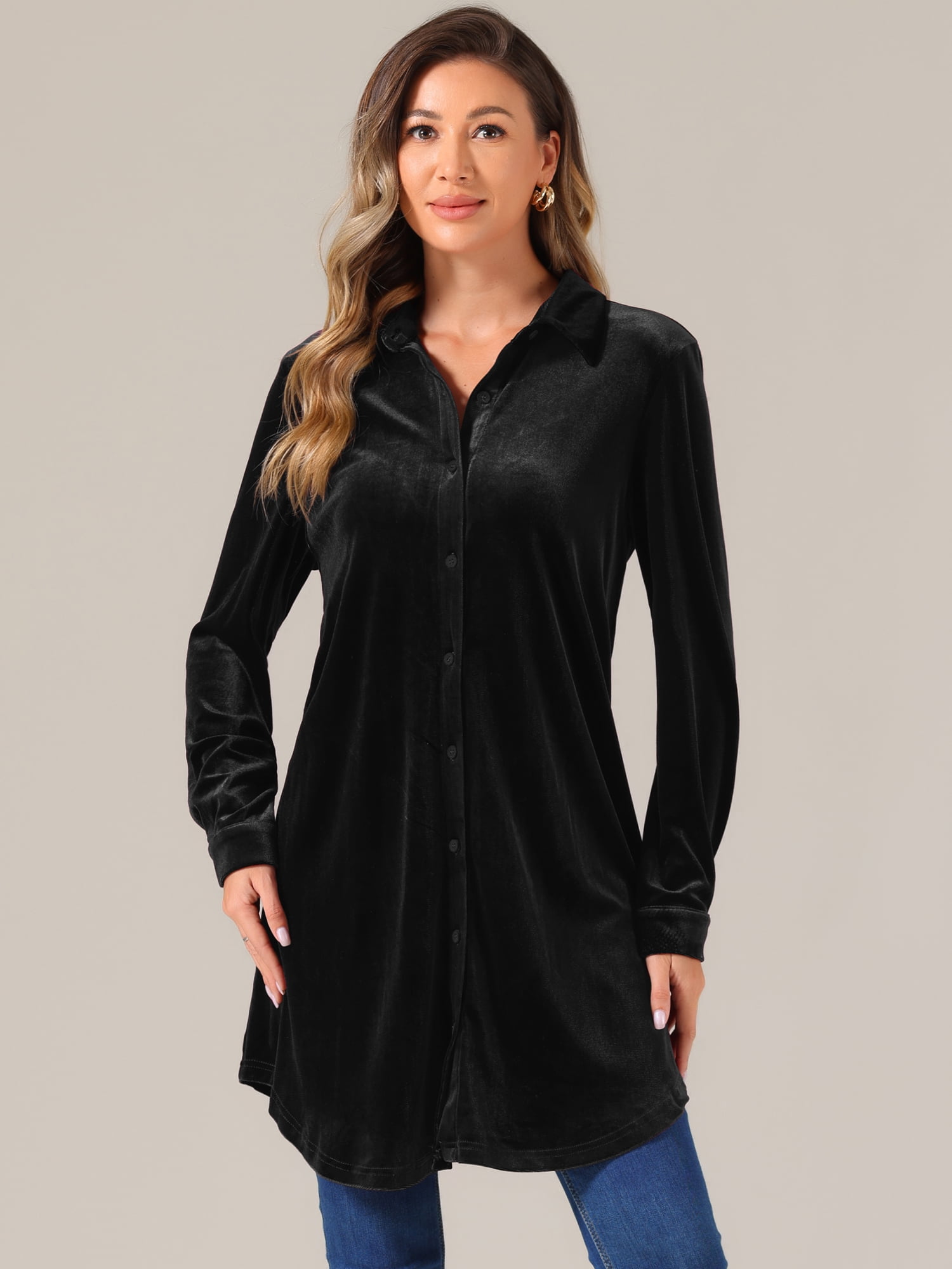 DARING DIVA Women's Velvet Tunic Tops Casual Long Sleeve Shirt Dress Black XL