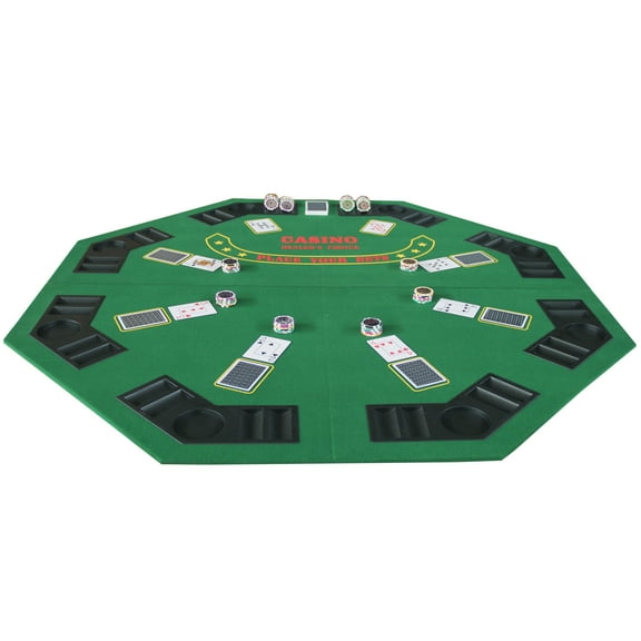 INO Design 48" 8-Player Foldable Poker Table Top Texas Holdem Octagon Card Tabletop Layout Casino Game Mat Green