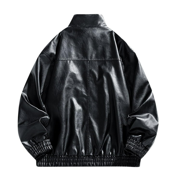 Xzbqbs Leather Jacket for Men Zip-Up Oversized Motorcycle Bomber