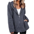 thumbnail image 2 of Turilly Womens Jackets Ladies Clearance, Women's Plush Long Sleeve Zip Hooded Jacket Casual Coat/Jacket Solid Color with Pockets, 2 of 9