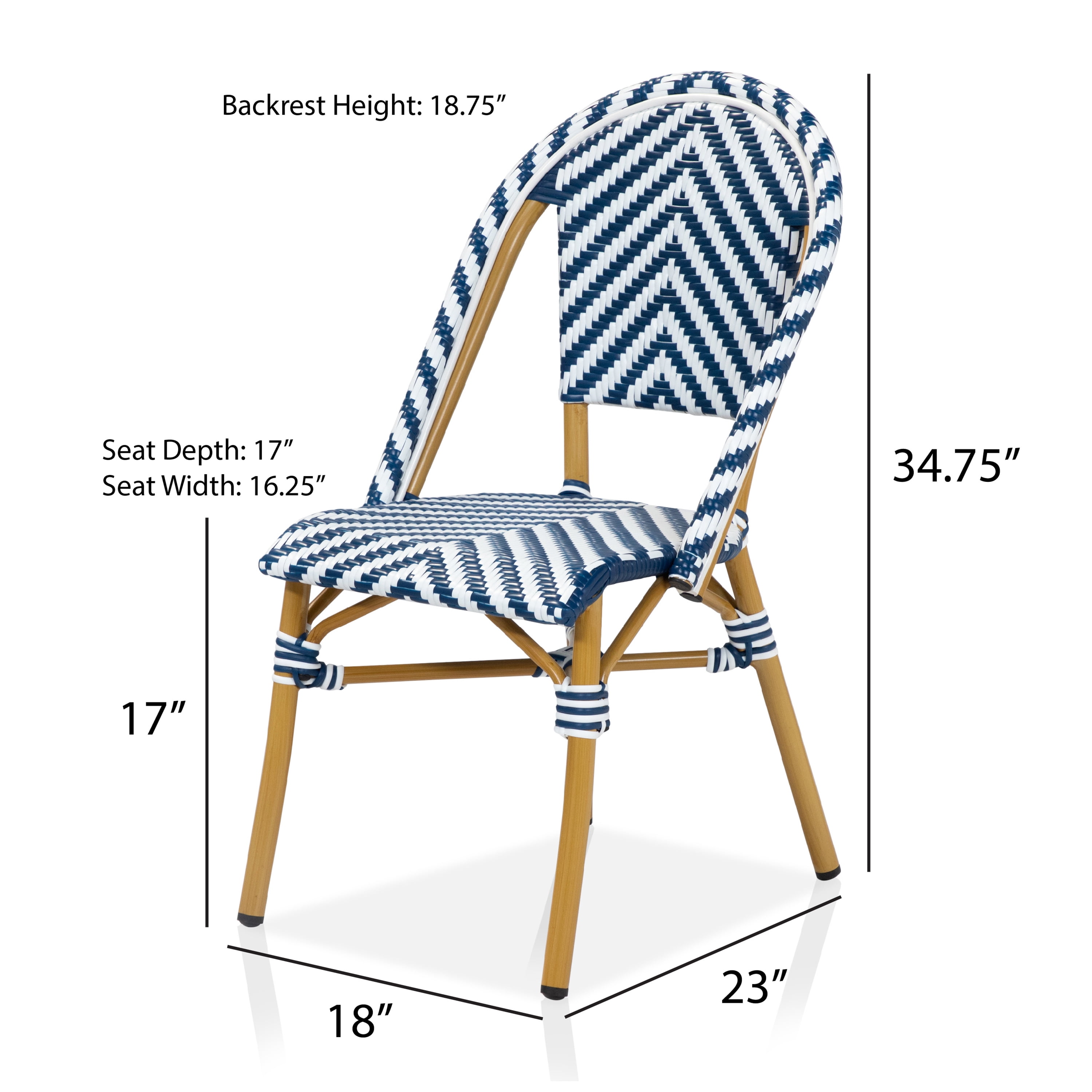 Furniture of America Tahit Outdoor Dining Chair - Faux Rattan - Armless - Blue