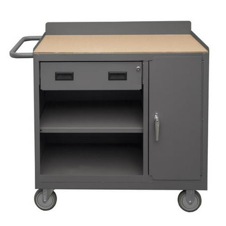 

Durham 2212A-TH-LU-95 36 in. 16 Gauge Lockable Mobile Bench Cart with 3 Shelves & 4 Drawers Tempered Hardwood Gray