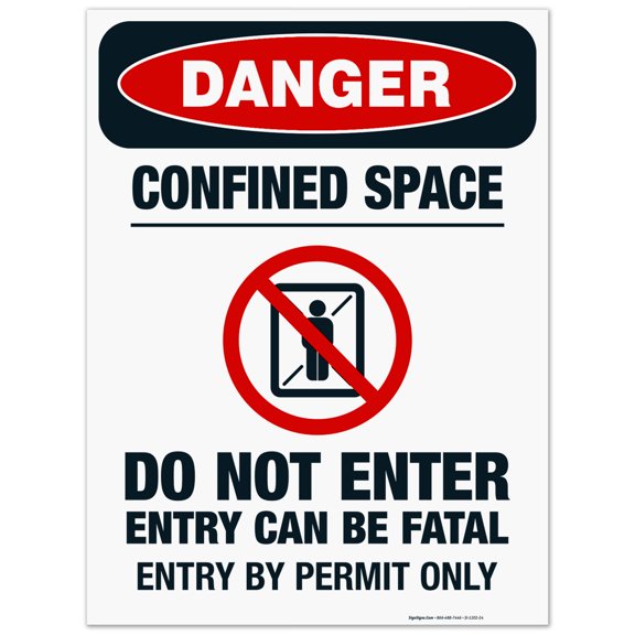 Confined Space Do Not Enter Entry Can Be Fatal Entry By Permit Sign, OSHA Danger Sign, 18x24 Corrugated Plastic