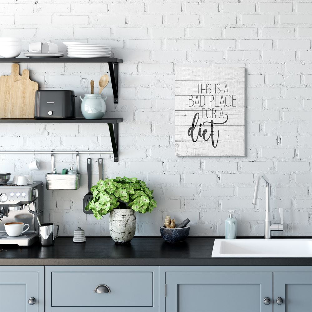 Stupell Industries Rustic Bad Place for a Diet Phrase Kitchen Home Quote Canvas Wall Art Design by Kim Allen, 16" x 20"