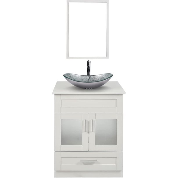 FULLWATT 24 Inch Bathroom Vanity Set White Vessel Sink Faucet