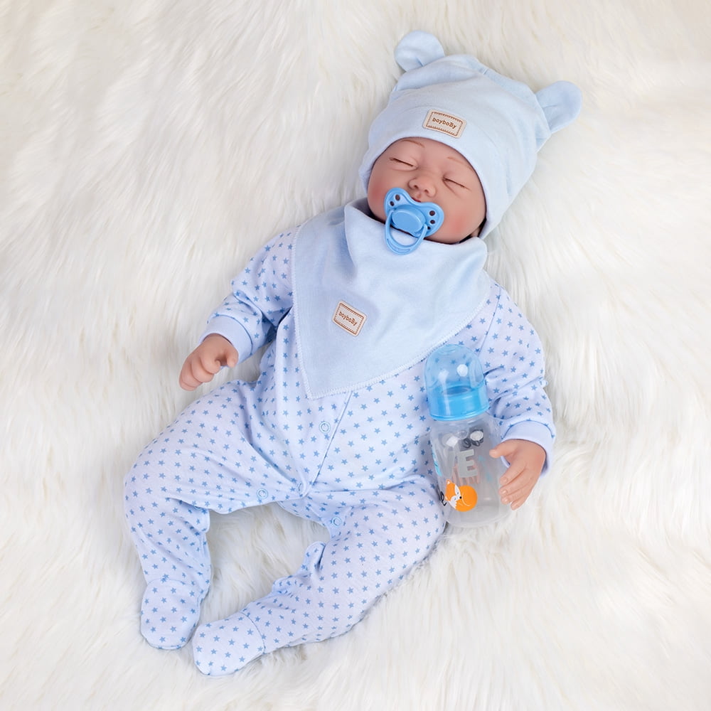 Handmade Lifelike Reborn Baby Dolls Soft Cloth Body Newborn Boy Doll Closed Eyes Doll with Accessories