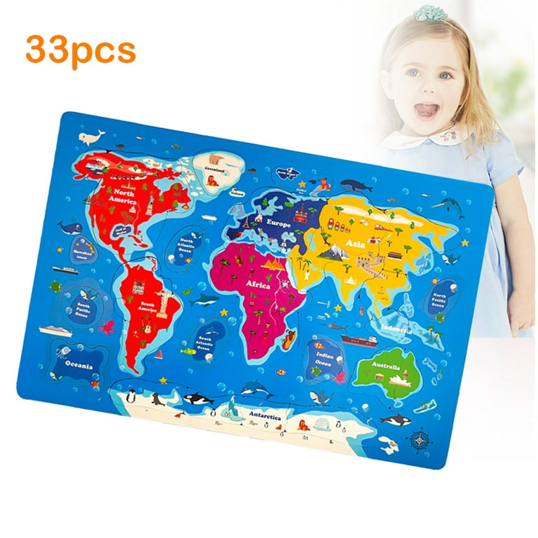 33 Pcs USA Map Wooden Puzzle Educational Toys for Boys and Girls