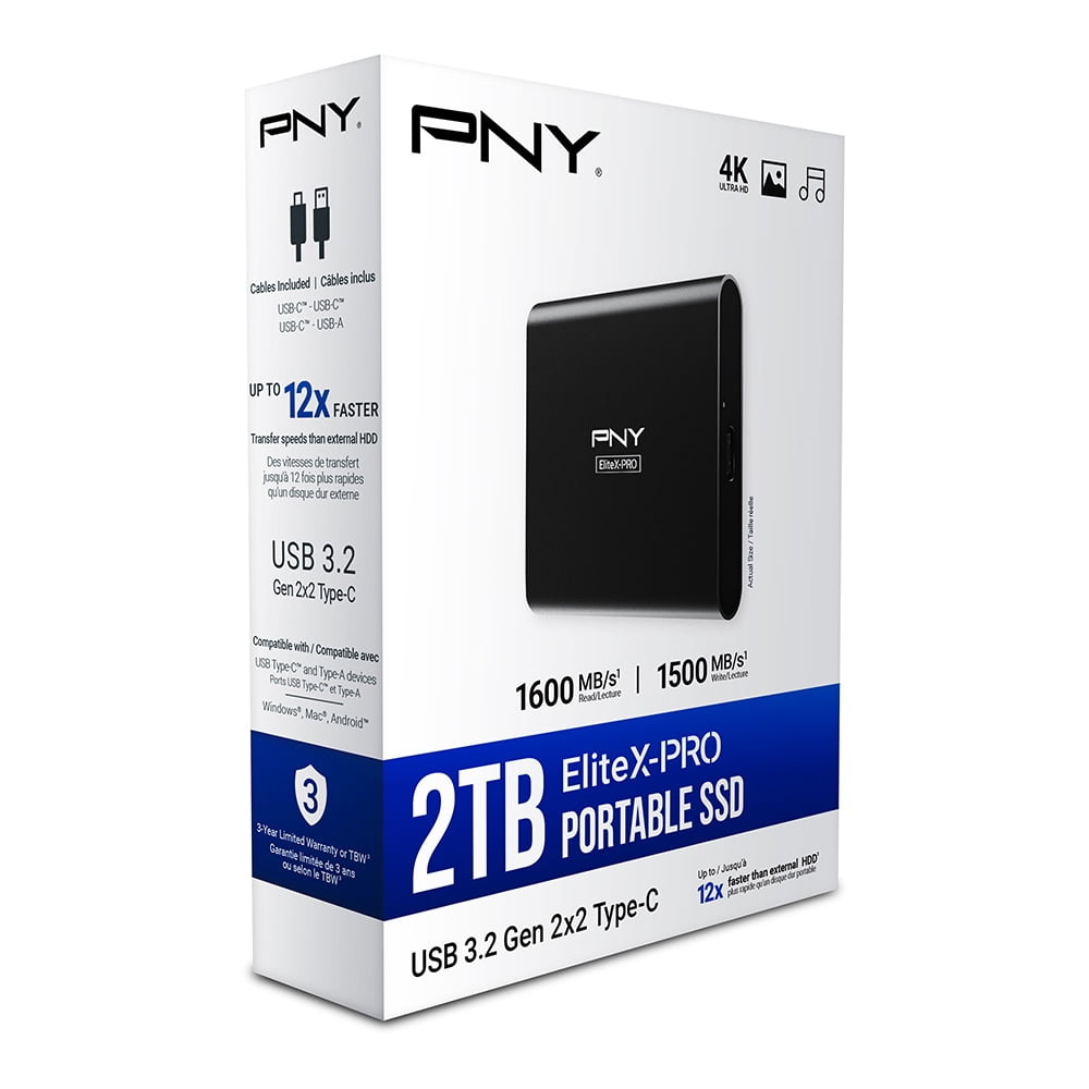 PNY EliteX-PRO 2TB USB 3.2 Gen2x1 Type-C External Portable SSD – Up to 1,600MB/s PSD0CS2260-2TB-RB
