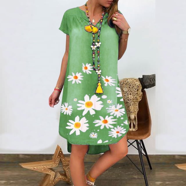 SMihono Robe Bohème d'Été pour Femmes Grande Taille Robe pour Femmes Grande Taille à Manches Courtes à Col en V Robe à Imprimé Imitation Denim Robe à Manches Courtes à Col en V