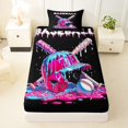 thumbnail image 3 of Castle Fairy Baseball Print Twin Sheets 3pcs, Ice Cream Drip Bedding, Pink Blue Black,1 Fitted Sheet, 1 Flat Sheet and 1 Pillowcase, 3 of 6