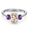 thumbnail image 3 of Gem Stone King 1.50 Ct Oval Peach Morganite Purple Amethyst 925 Sterling Silver Ring, 3 of 6