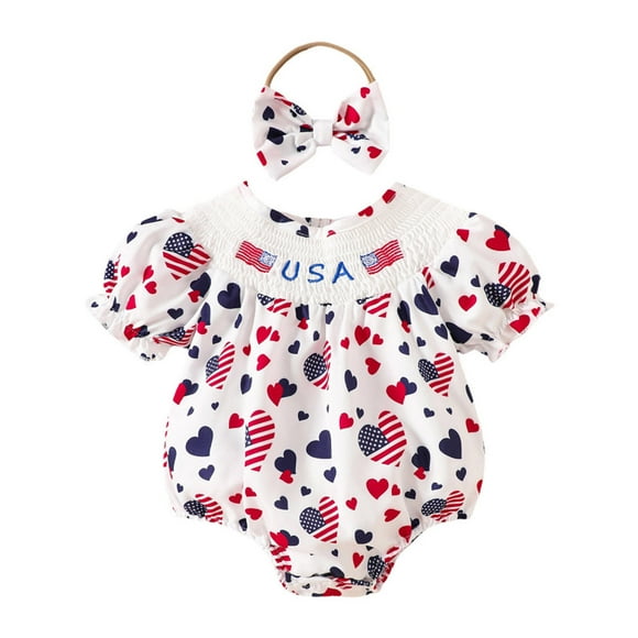 TBWNWG Baby Girl Onesies 0-3 Months,Girls Short Sleeve Independence Day 4th Of July Prints Romper Bodysuits,Size 3-6 Months
