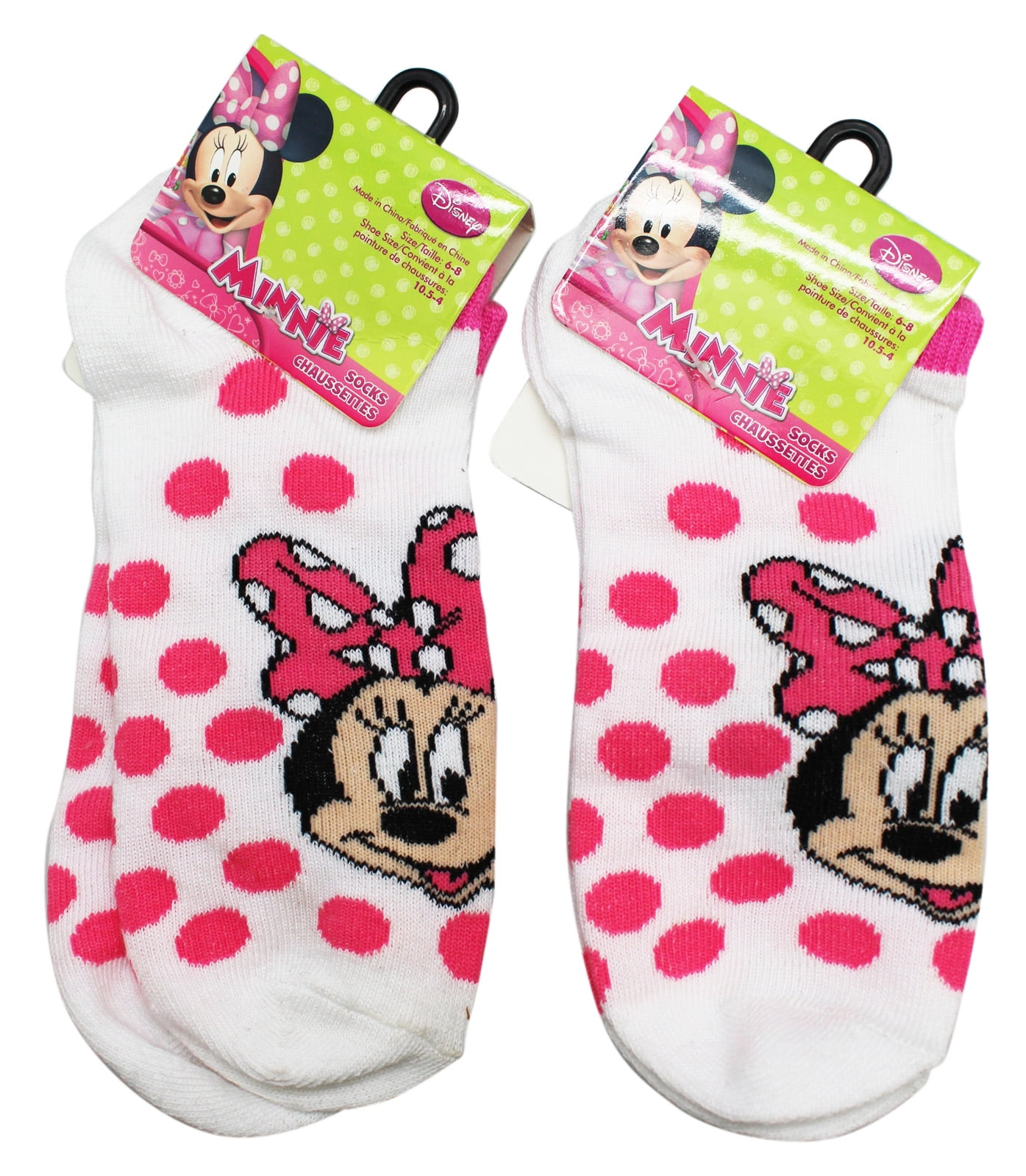 Disney's Minnie Mouse Pink Polka Dotted White Socks (2 Pairs, Size 6-8 ...