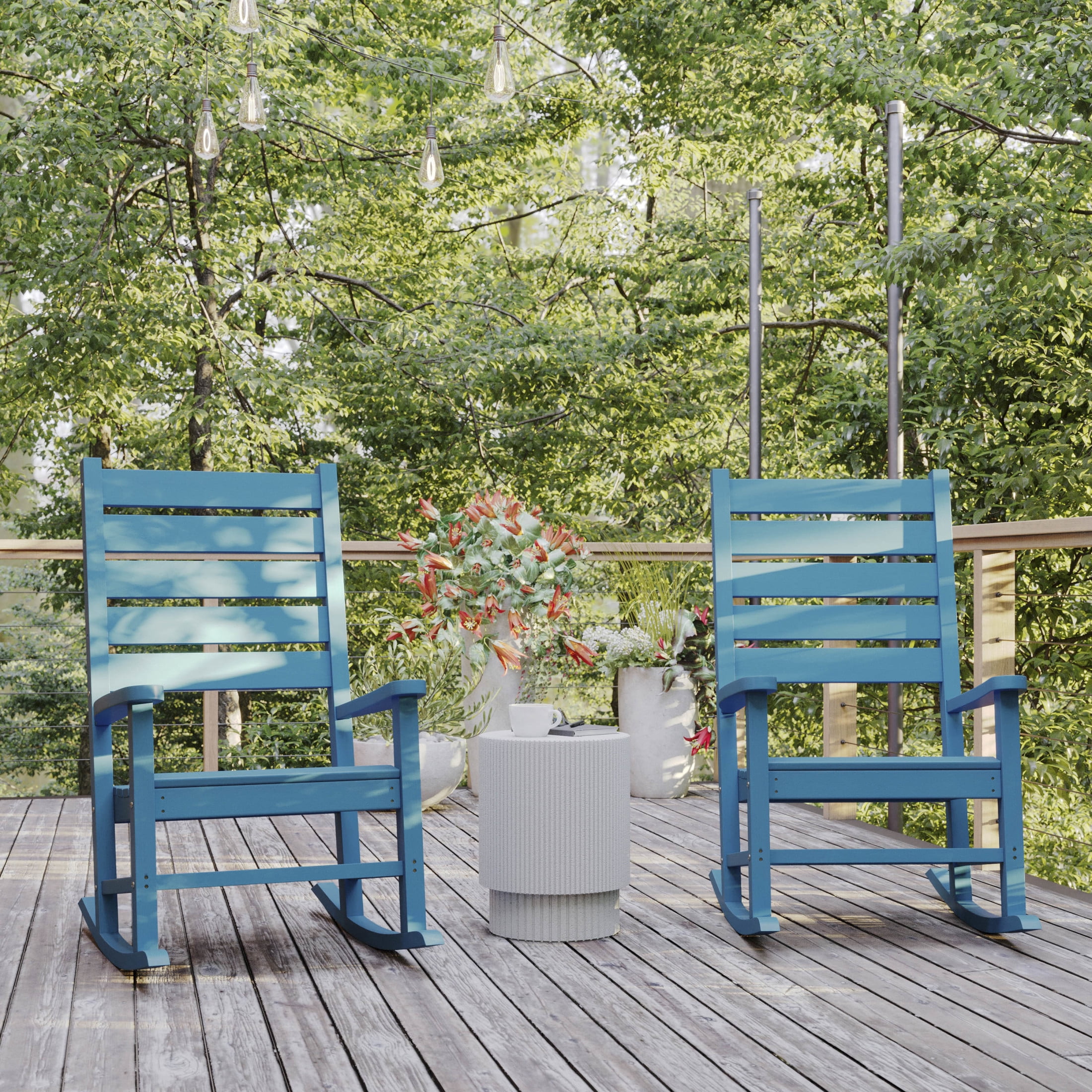 Flash Furniture Manchester Set of 2 Contemporary Rocking Chairs, All-Weather HDPE Indoor/Outdoor Rockers in Blue