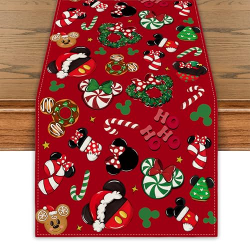 Camino De Mesa Navideño, Cubierta De Mesa Con Diseño De Ratón De Dibujos Animados Navideños, Decoración Navideña De Invierno Y Año Nuevo, Adornos Navideños Rojos Para Fiesta En Casa