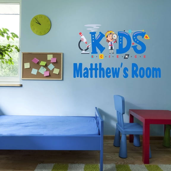 Kids Personalized Room Stem Science Technology Engineering Math Test Study Experiments Atoms Microscope Scienctist Algebra Geometry Holiday Decorating Wall Decal Sticker - Size: 30 In X 18 In