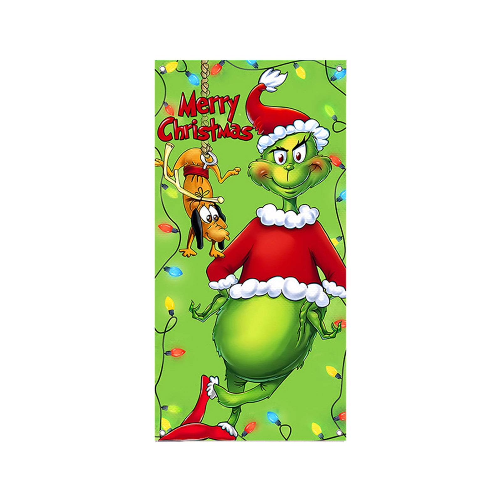 Bannière De Porte Noël Grin-ch - 180x90 Cm, Tissu Polyester, Avec Velcro, Décoration Extérieure Ou Intérieure Festive