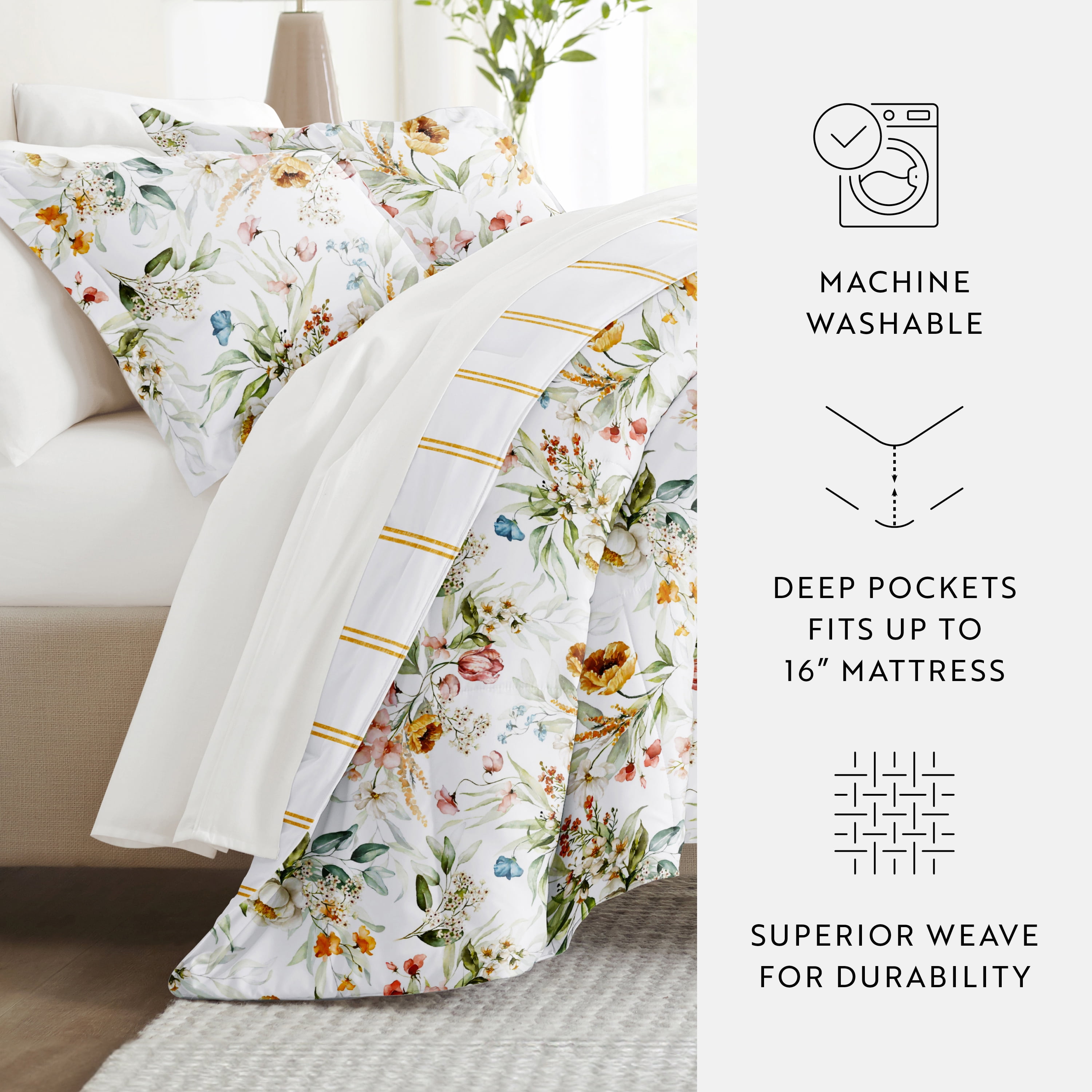 Noble Linens 5 Piece Bedding Bundle, Microfiber Patterned Comforter and Sheet Set, TwinXL