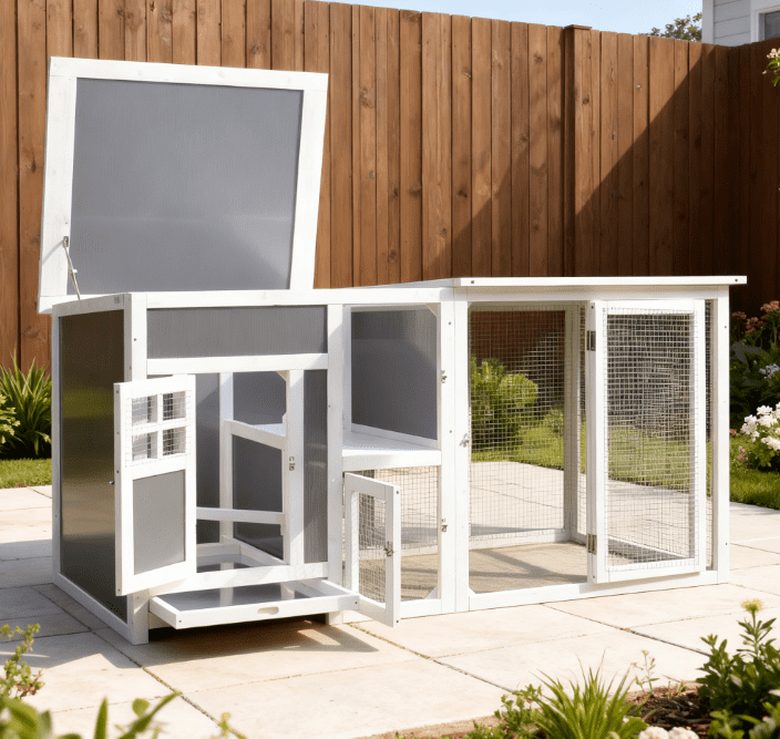 63" Pet Wooden Cage Pen Backyard PC Roof with Run Box