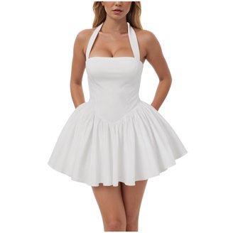 OVINYER Dress Women White Graduation Summer Corset Flowy Short Dress  Leisure Relaxed Fit - Walmart.com