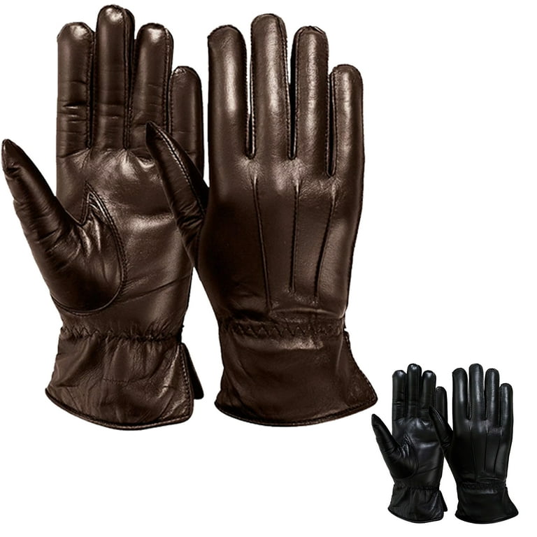 Luxury Ladies Winter Gloves Lined Warm Thermal Leather Womens Gloves For Cold Weather Brown Medium
