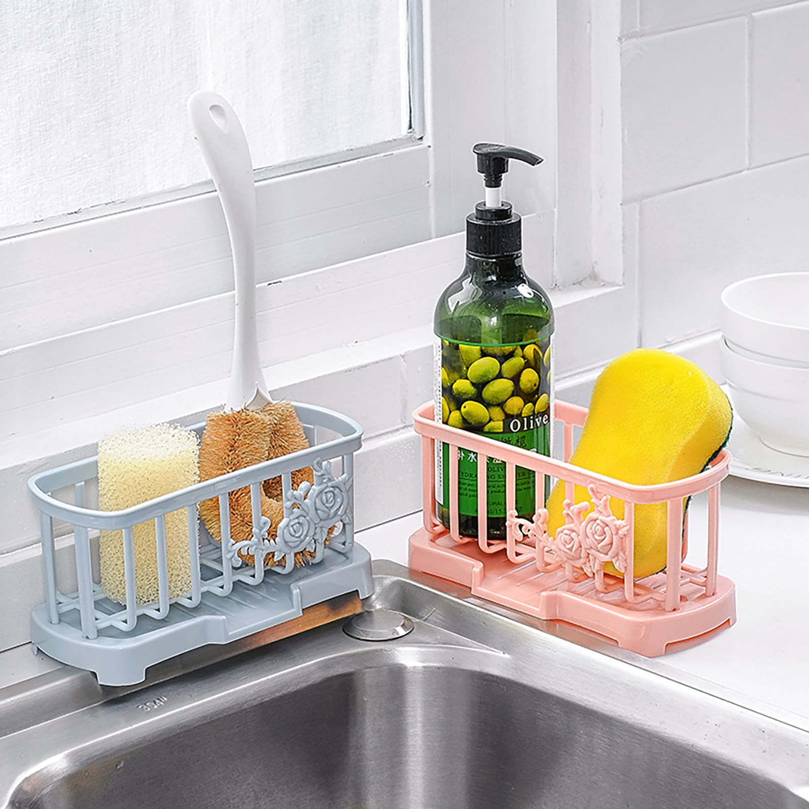 BEENLE 304 Stainless Steel Telescopic Sink Caddy Sponge Holder,Expandable  Kitchen Sink Organizer Dish Drainer Rack Sink Tray Brush Soap  Holder(16.7