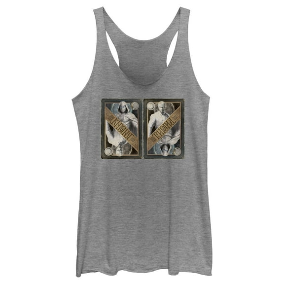 Women's Marvel: Moon Knight Two Personalities Playing Cards Racerback Tank Top Gray Heather X Large