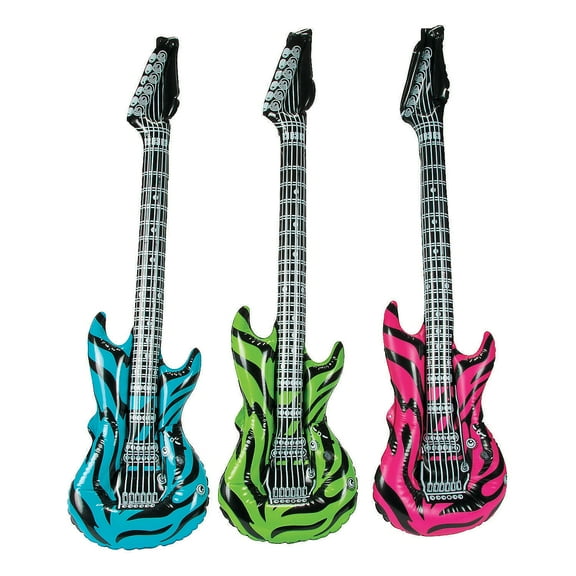 Large Inflate Neon Zebra Print Guitar - Toys - 6 Pieces