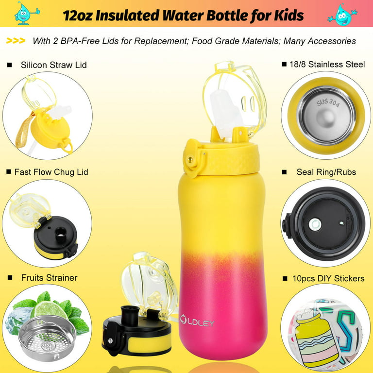  OLDLEY Kids Water Bottle for School, 12 oz (2 lids