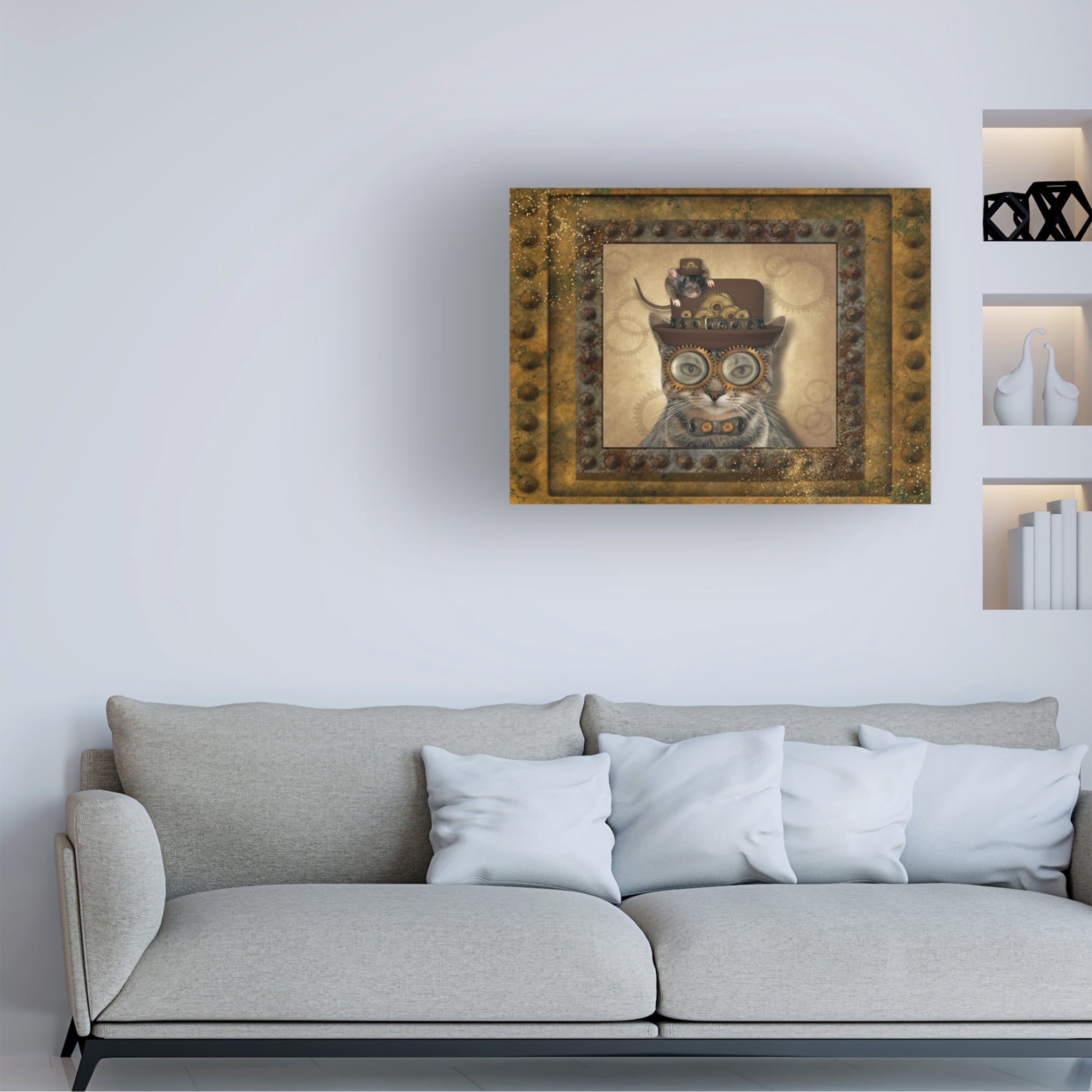 Canvas Wall Art - Tina Mitchell 'Steampunk Cat and Mouse' Wall Art for Living Room, Bedroom, or Office Décor by Trademark Fine Art - 19 x 19 Inches